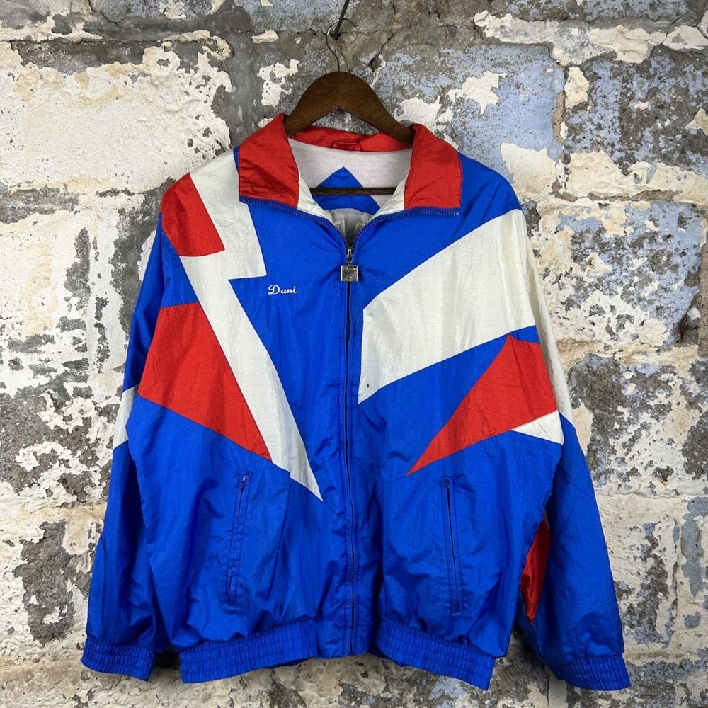 Vintage Track Jacket Men Large Blue Good Scorpio Graphic 80s 90s Colorblock